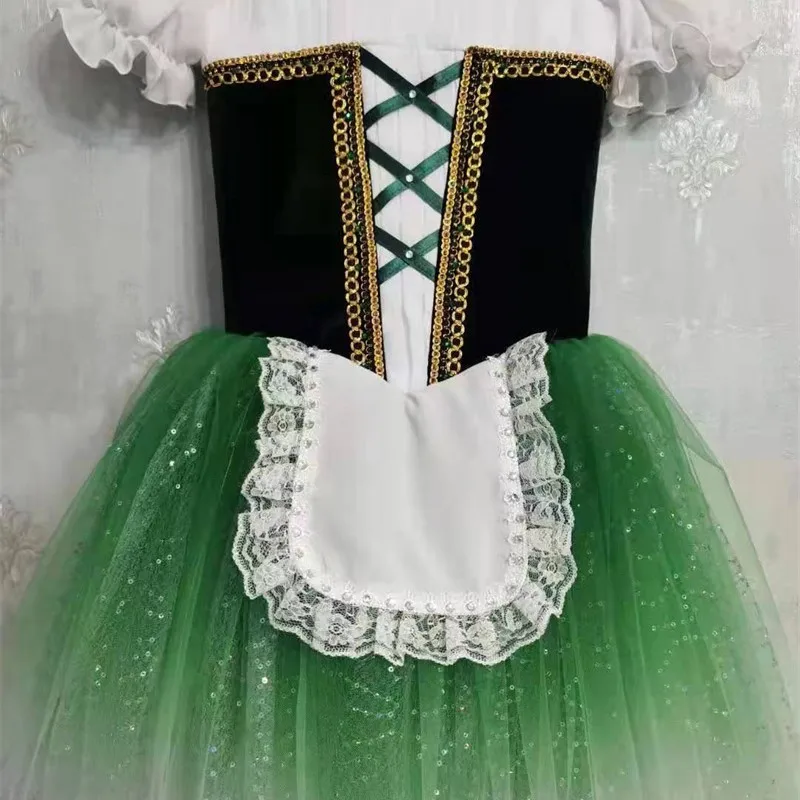 Vestito da tutu romantico lungo verde blu per ragazze professionali per competizioni di balletto per adulti Ombré