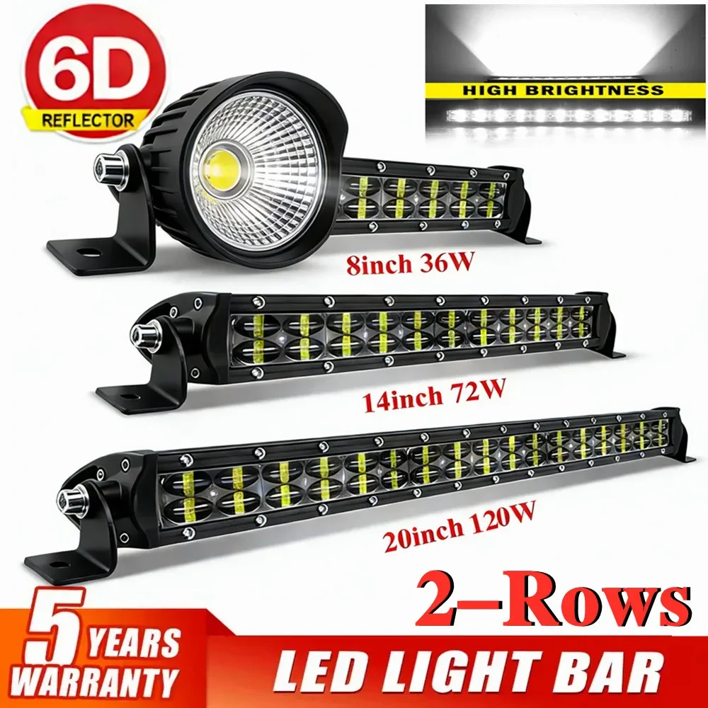 6D LED Light Bar 36W 72W 120W 2-Rows 4X4 LED Bar for Tractor Offroad 4WD SUV ATV Truck LED Work Light 12V 24V Auto Driving Lamp