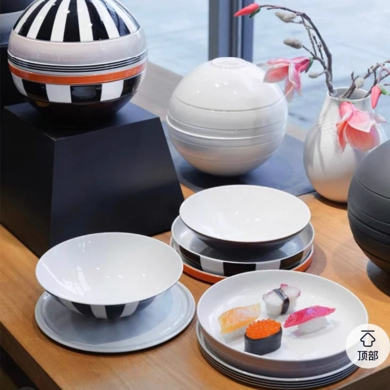 Luxury Blue Floral Ceramic Tableware 7-Piece Set Gift Box for New Year Wedding Celebration