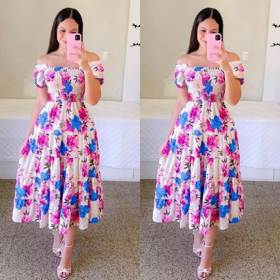 

Women High Waisted Loose Fitting Long Dress, Elegant Suit In Contrasting Colors For Beach And Summer Vestidos Verano Moda