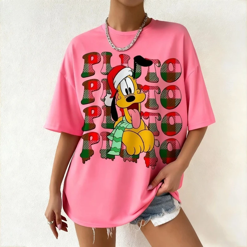 تي شيرت نسائي مطبوع عليه رسومات ديزني بلوتو صيفي كاجوال ملابس الشارع كبيرة الحجم للشاطئ اليومي وملابس الصيف العصرية #2