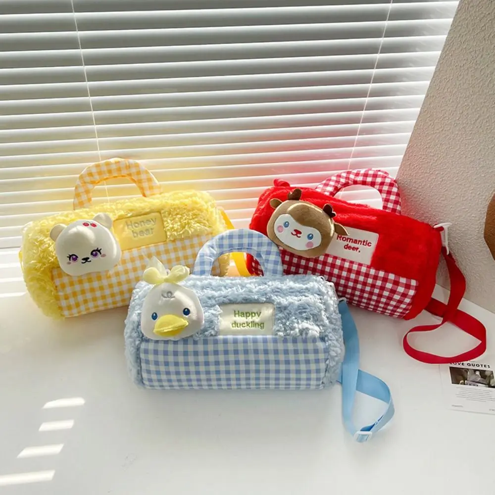 Animals Cylindrical Plush Backpack Plush Doll Large Capacity Doll Shoulder Bag Cute Phone Bag Cartoon Plush Schoolbag Lady