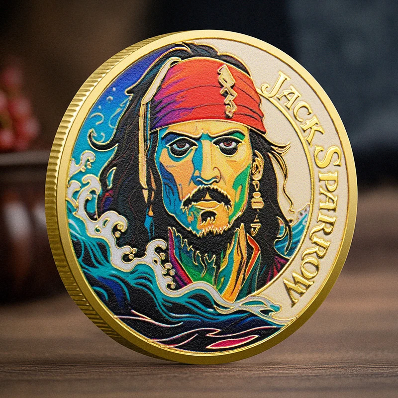 Galibi Pirate Captain Jack Gold Plated Commemorative Coin with Plastic Case Sailing Adventure Coin Souvenir