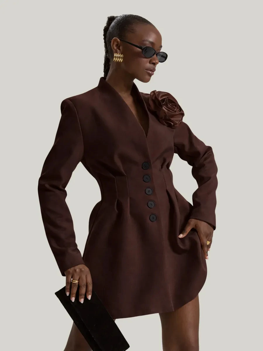 

BJTZ Women's Elegant V Neck Slim Fit Blazer 2026 Spring Autumn Waist Cinched Office Commuter Outerwear