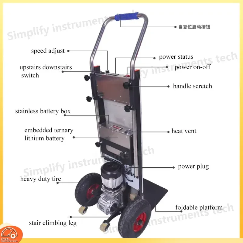 Heavy Duty Two Wheel Material Handling Trolley Battery Operated Stair Climbing Hand Truck for Warehouse Logistics