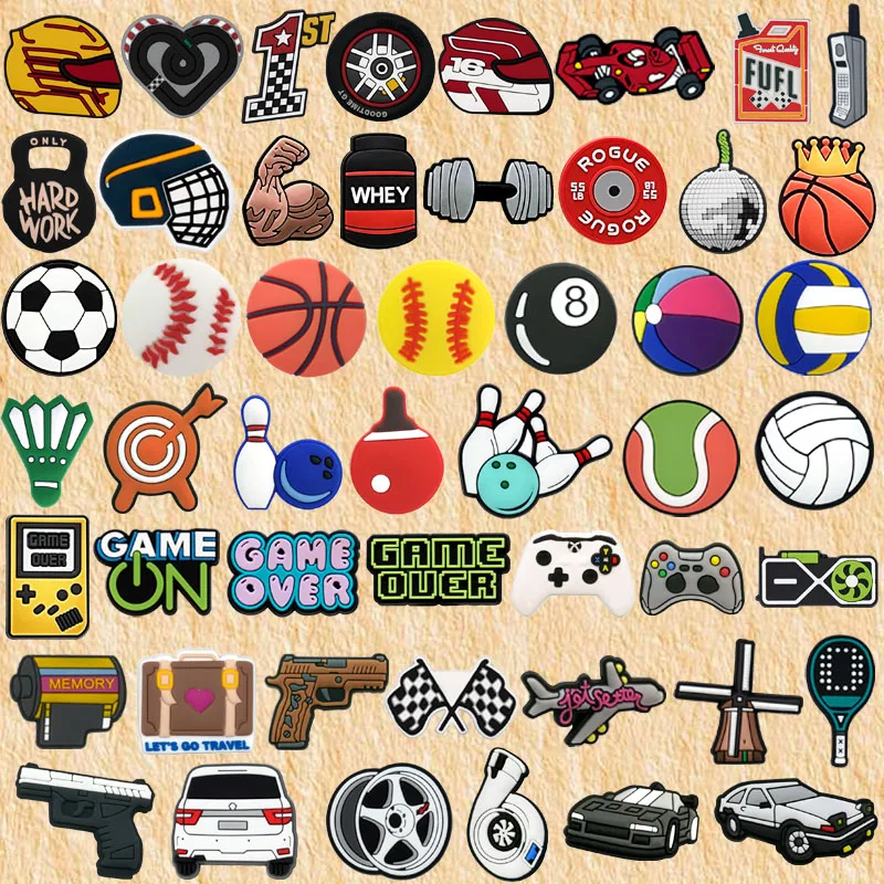 1/50pcs Boys Shoe Charms Sports Shoe Decorations Football Basketball Game Controller Pins Accessories for Men Boys Clog Buckles