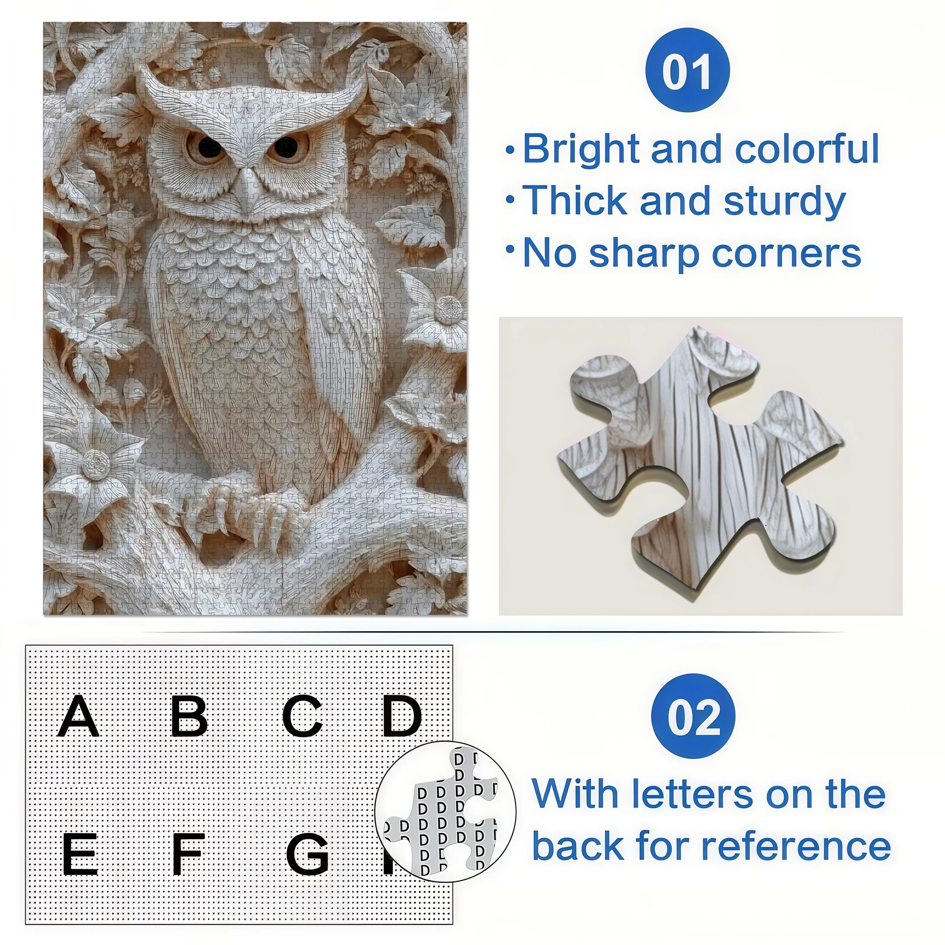 1 Box 500/1000pcs 3D Embossed Owl Paper Puzzle Toy - Forest Scene with Flowers & Birds, Interactive Brain Teaser for Adults, D