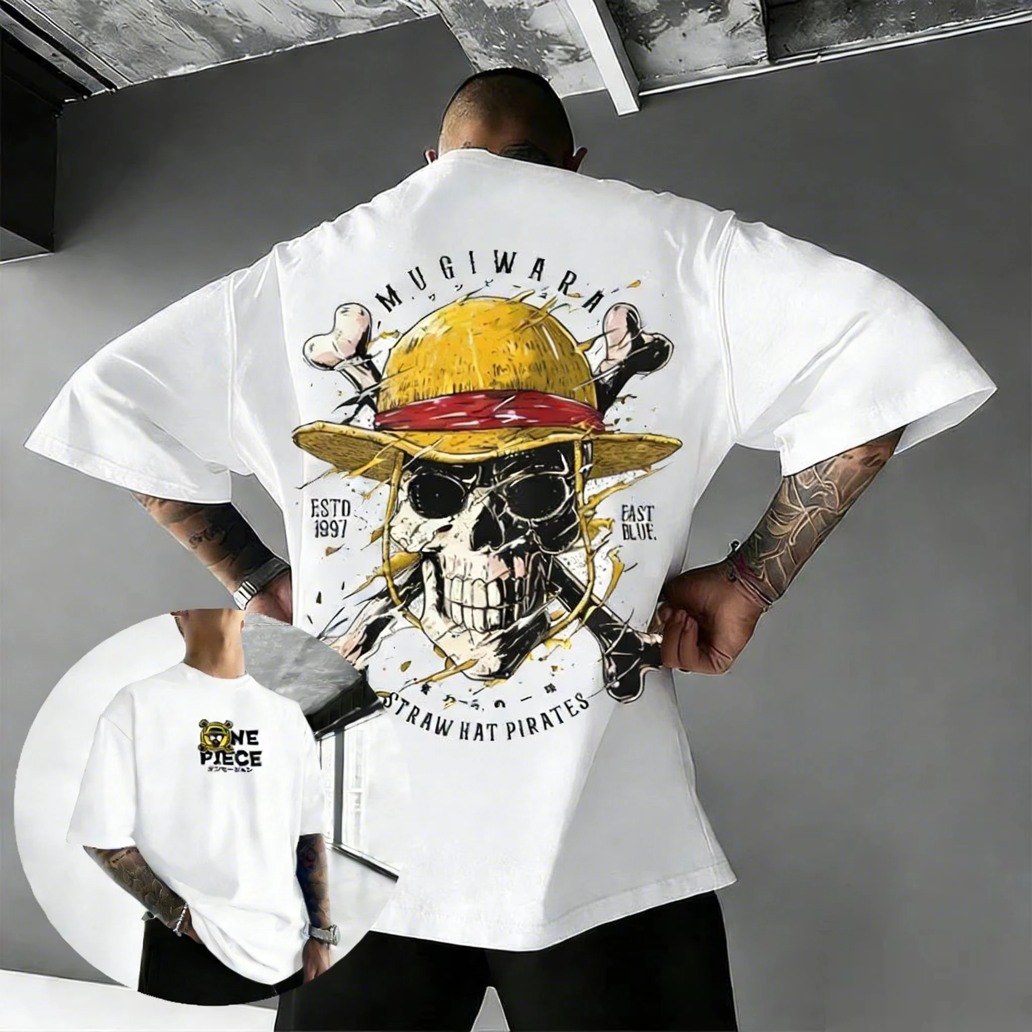 2026 New Hot Summer Unisex Oversize One Piece Skull Anime T Shirt Men Women Cotton Streetwear Casual Top Graphic Tee Trendy