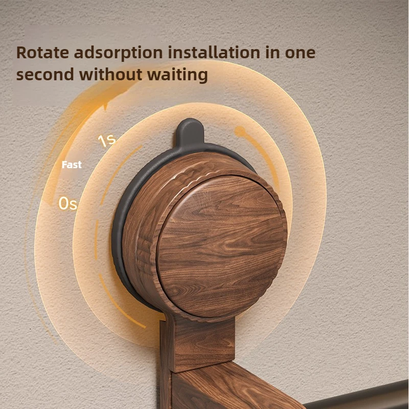 Vintage Walnut Wood Towel Ring with Suction Cup Mount, No-Drill Wall-Mounted Bathroom Towel Holder, Stainless Steel Frame