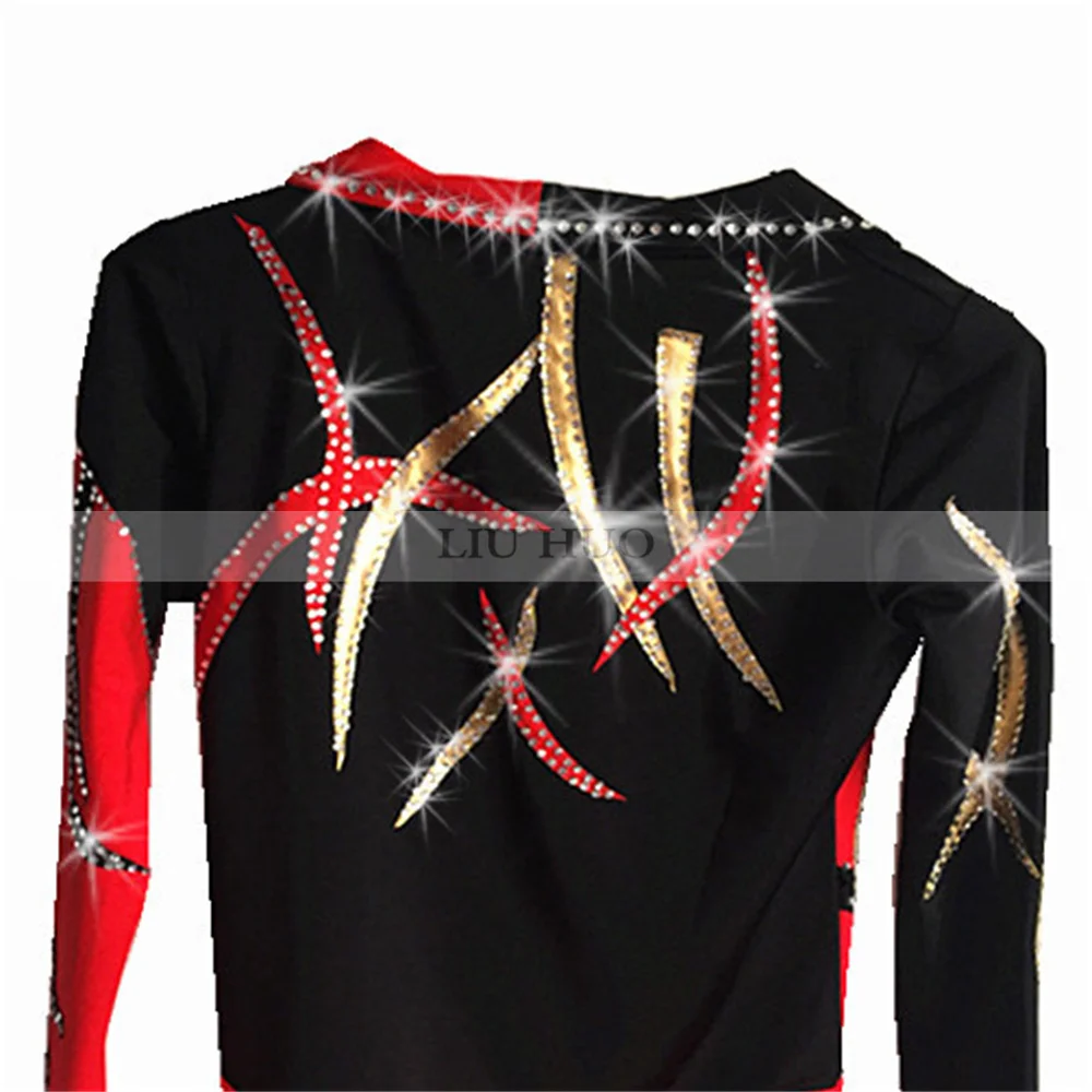 Figure Skating Top Men Boy Ice Shirt Red Spandex Rhinestone Costume High Elasticity Performance Wear Roller Leotard Competition