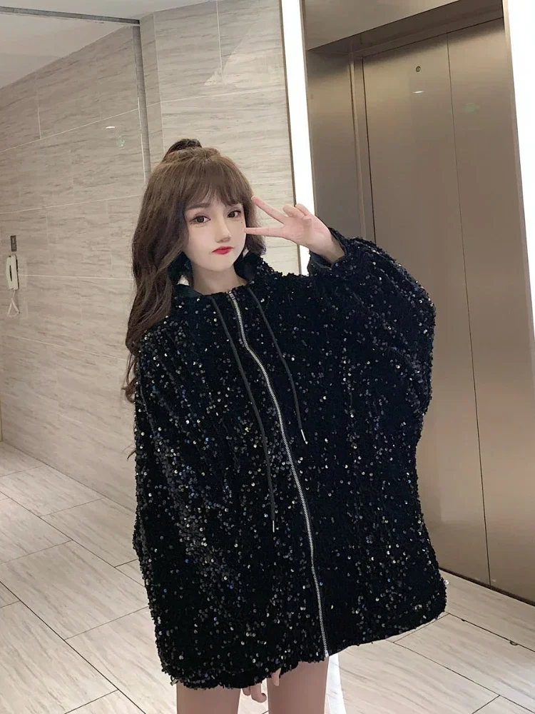 

2023 Autumn New Hooded Jackets Women Clothing Trendy Outerwear Loose Coat Thick Adorable Coat Long-sleeved Female Tops