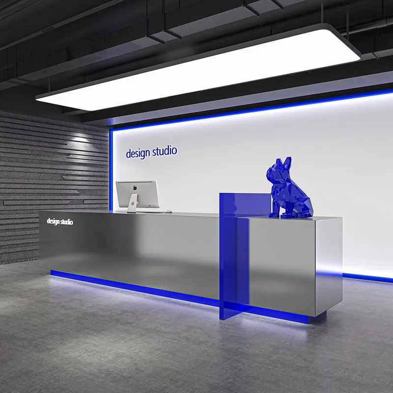 Company Reception Desk Modern Simple Gym Dance Clothing Store Stainless Steel Coffee Bar Table Checkout Page