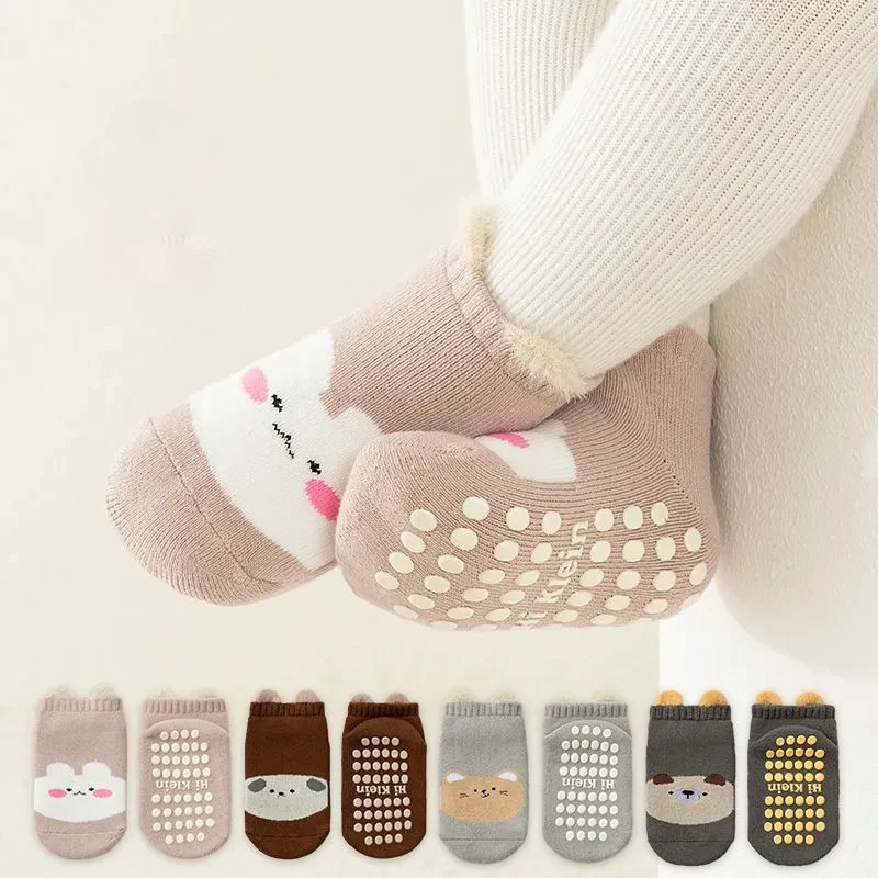 5 Pairs Baby Socks Autumn Winter Toddler Thick Animal Cartoon Non-Slip Dotted Boys Girls Newborn Cotton Socks