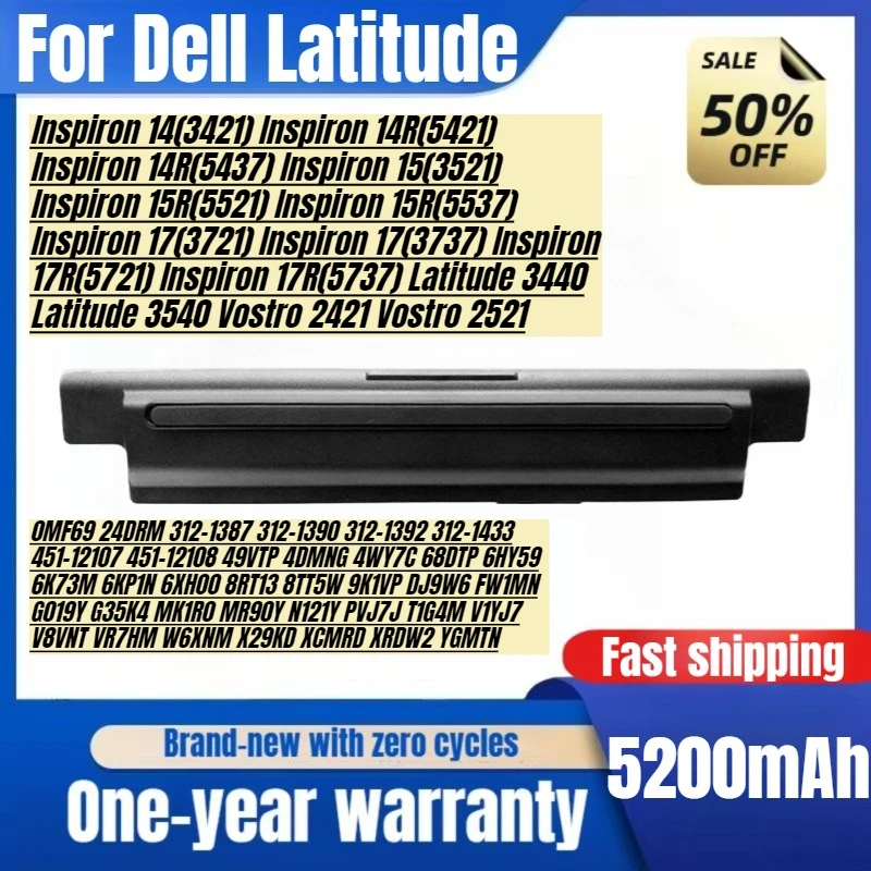 

For Dell Latitude E3440 E3540 6 Cell Laptop Battery MR90Y High Capacity Battery High Quality Replacement Battery