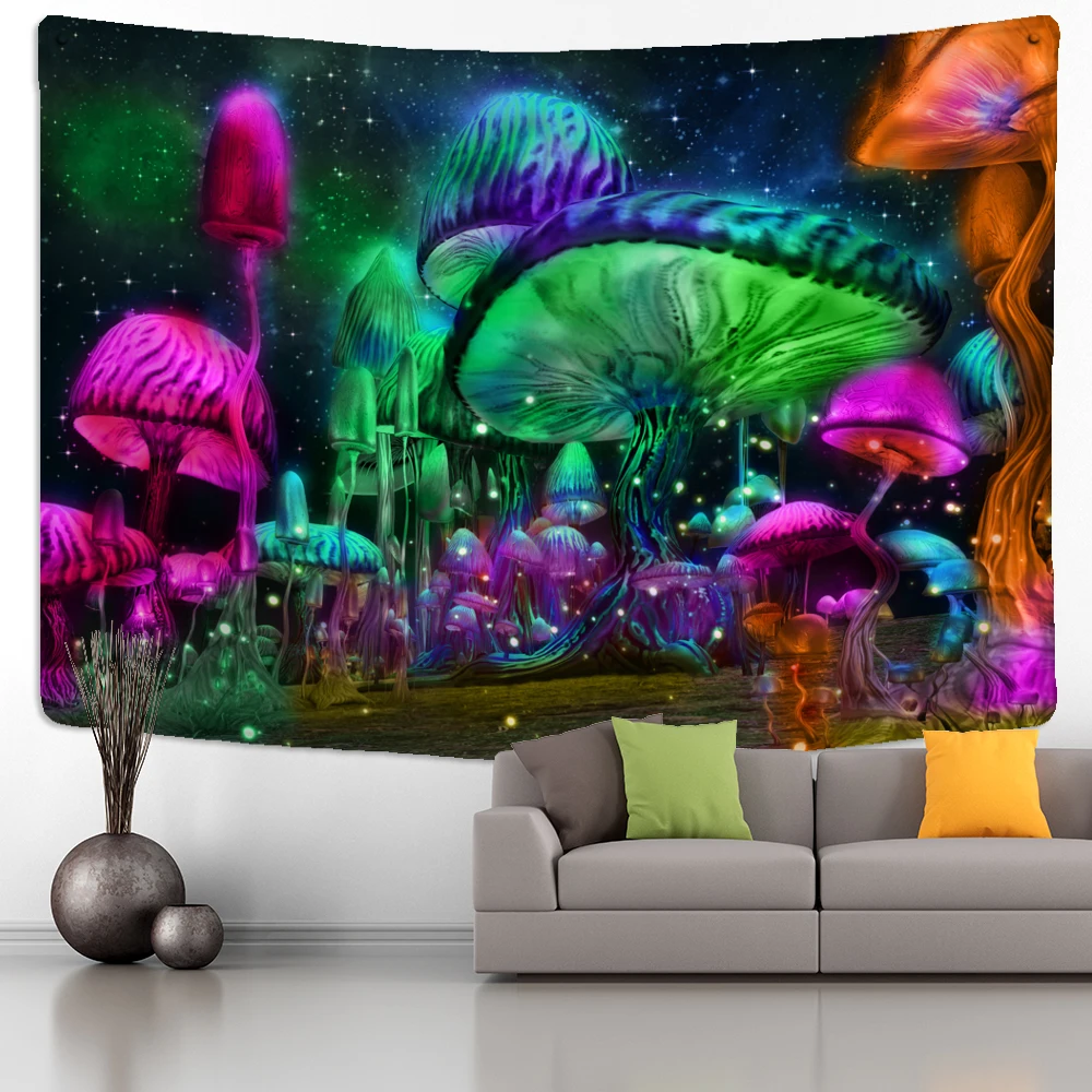 Colorful Abstract Mushrooms Tapestry Wall Hanging Psychedelic Witchcraft Bohemian Tropical Scenery Home Decor