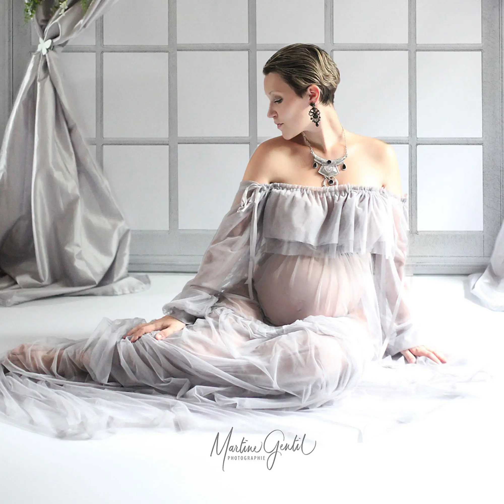 فستان دون وجودي من التول لاستحمام الطفل قطعتين للمرأة الحامل للتصوير الفوتوغرافي لالتقاط الصور