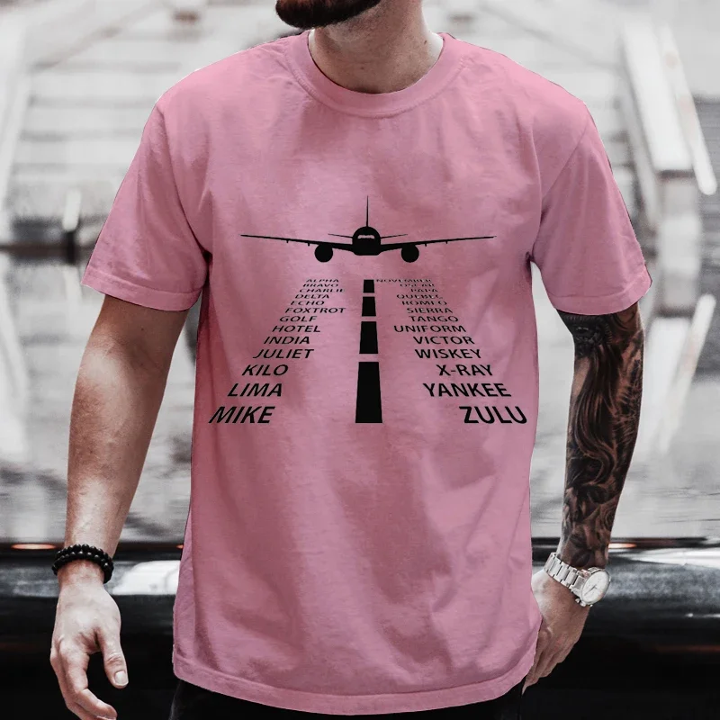 Men Women T-Shirts 2024 Summer Harajuku Phonetic Alphabet Pilot Airplane Funny Aviation Tees Couple Streetwear Clothes Y2K Tops