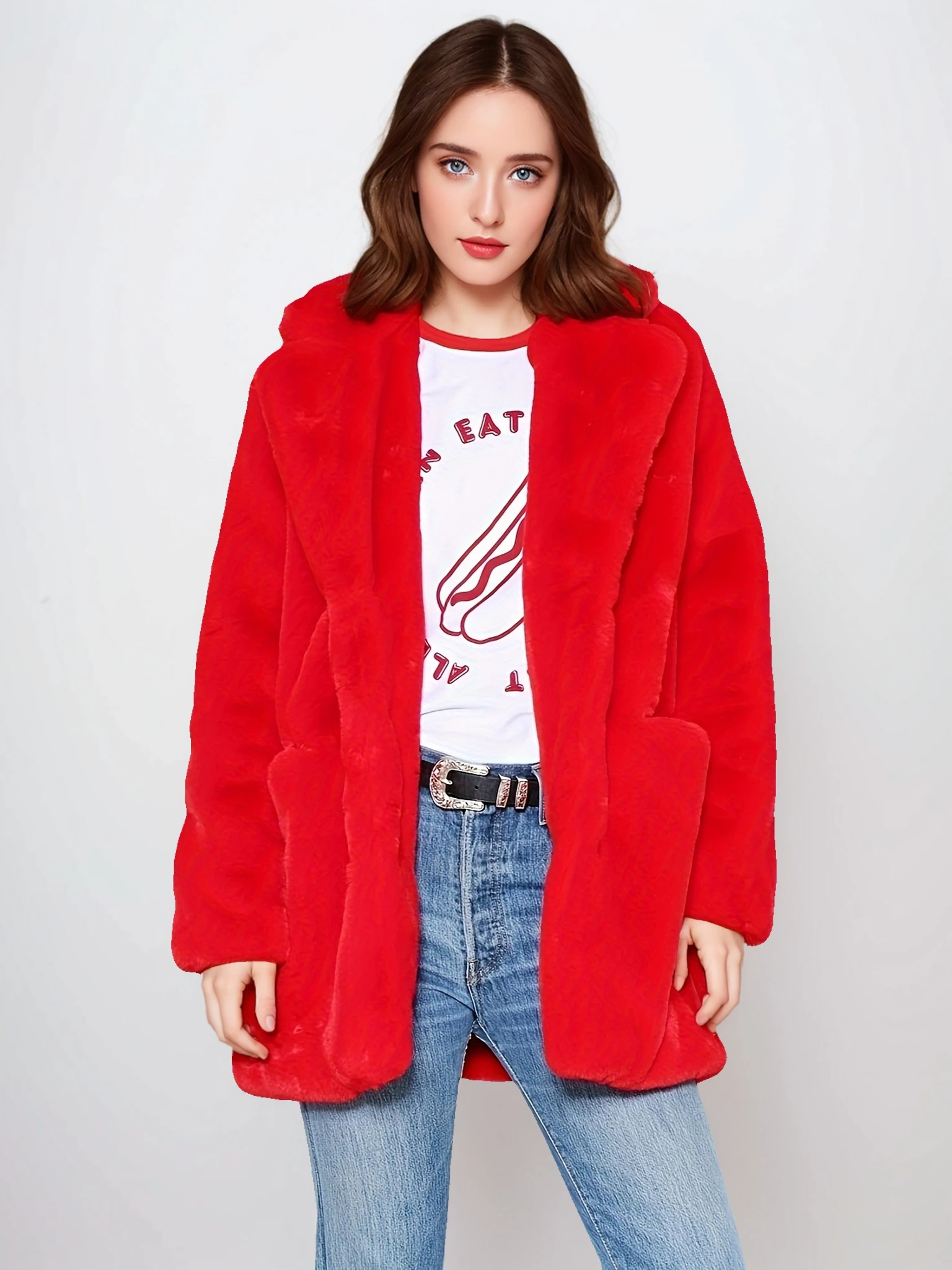 Autumnwinter New Fashion faux Fur Fur Coat For Women Mid-length Loose Soft Lapel Women's Rex Rabbit Fur Coat