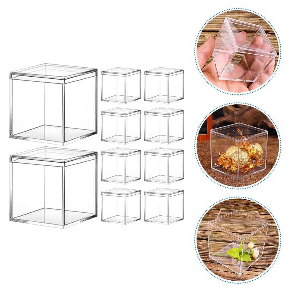 

10pcs 6.5x6.5cm 10x10cm Acrylic Candy Box Goodie Bags Clear Chocolate Plastic Wedding Party Favor Packing Box Container