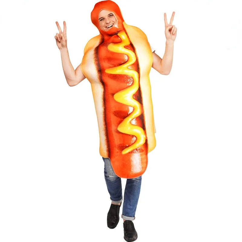 High Quality Couple Costume Halloween Funny Hot Dog Onesie Adult Hot Dog Cosplay Costumes Stage Show Hot Dog Costumes