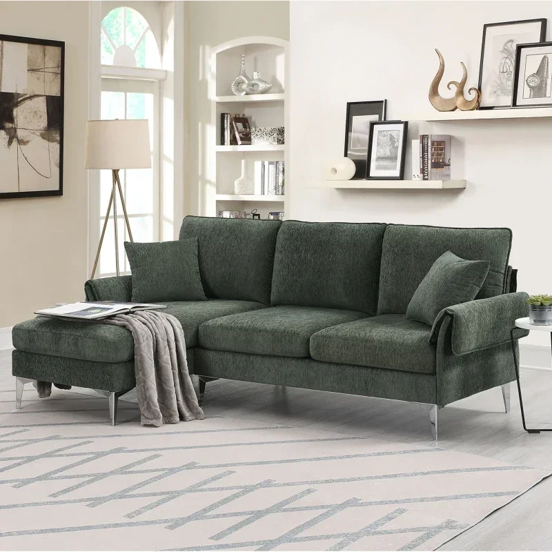 Para sofá em forma de L de chenille de 84 ", sofá secional conversível, 4 lugares com chaise reversível, adequado para sala de estar, apartamento