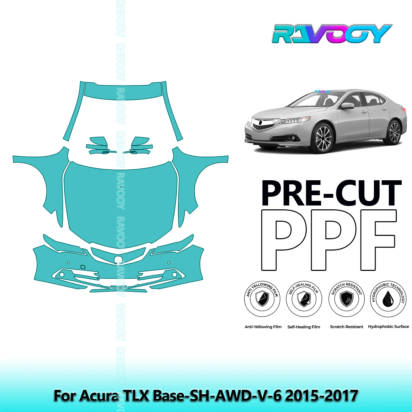 

Car Front Kit Clear Bra Precut PPF Paint Protection Film For Acura TLX Base-SH-AWD-V-6 2015-2017