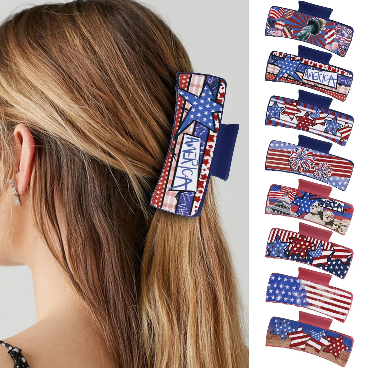 

USA Flag Large Hair Claws Elegant Acrylic Hair Clip Hairpins Barrette Crab Claw Clip Headwear For Women Girls Hair Accessories