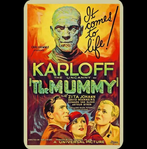 

Vintage Metal Sign 8x12 Classic Mummy 1932 Horror Movie Karloff Head Comes Life