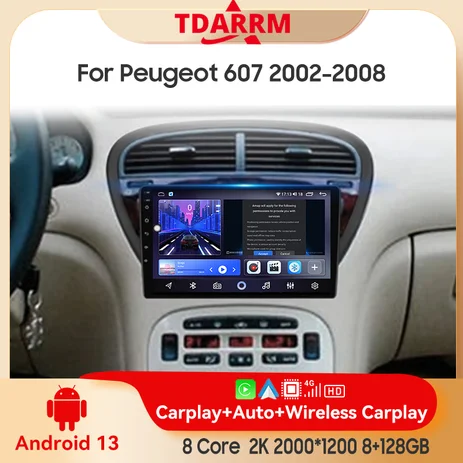 2 din for Peugeot 607 2002-2008 Android 13.0 6+128G Multimedia Player Car Radio Wireless Carplay Auto Original Car Menu