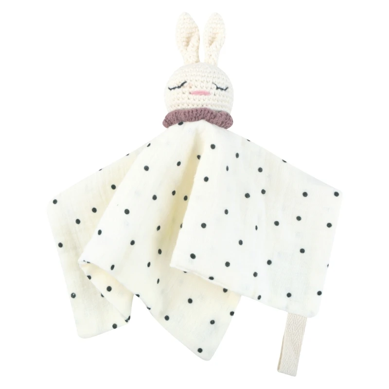 Infant Soother Bib Mood Appease Bib Knitted Rabbit Charm Security Blanket for Boy Girl Multifunction Pacify Handkerchief