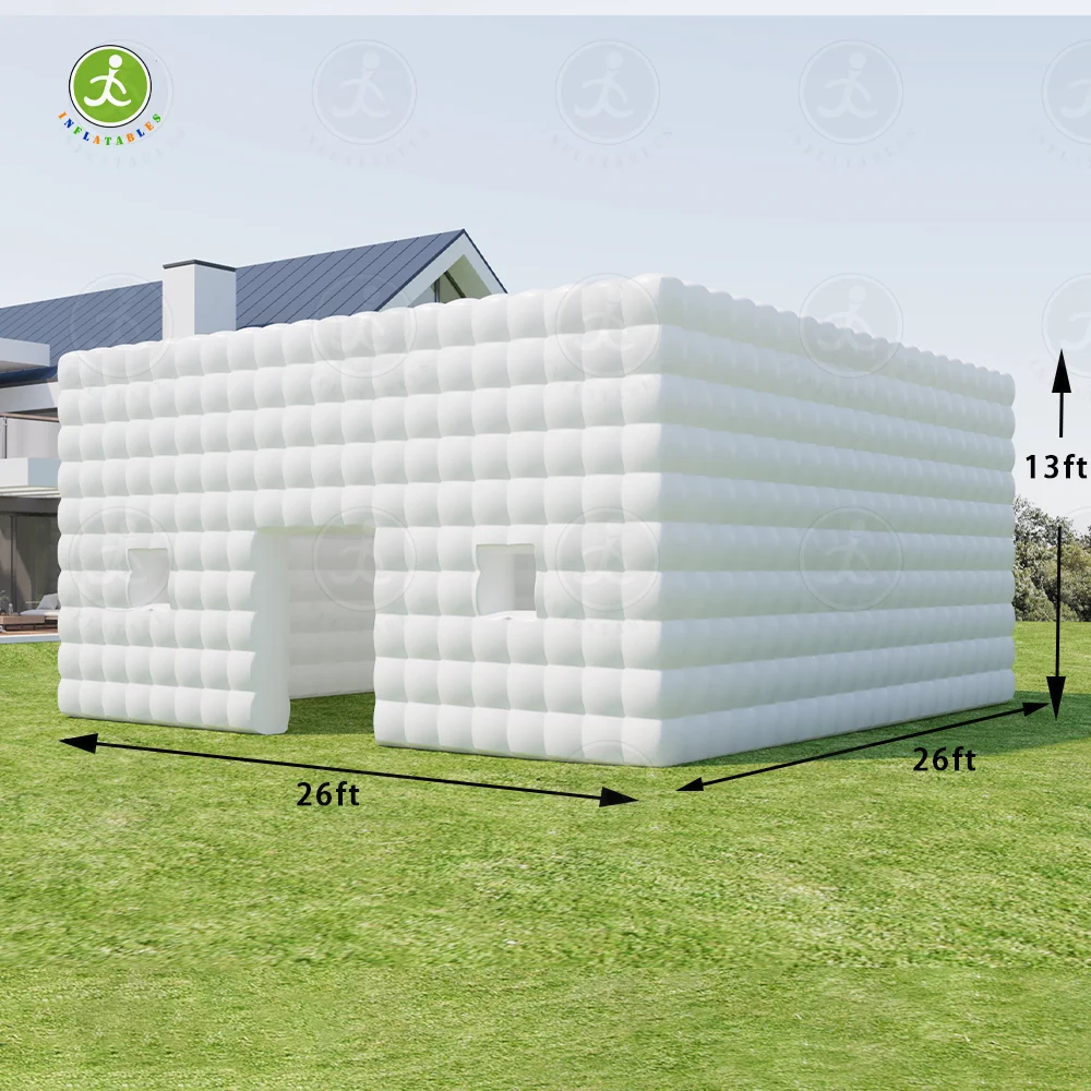 

Outdoor White LED Lighted Inflatable Tent With Doors For Wedding Party Giant Cube Tent Inflatable Nightclub Tent With Blower