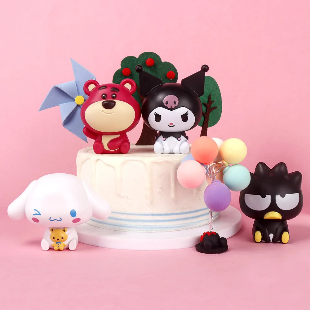 Kawaii Sanrio Anime Figure Cinnamoroll Kuromi Doll Strawberry Bear Action Figures DIY Cake Decorate Toys Gifts For Children