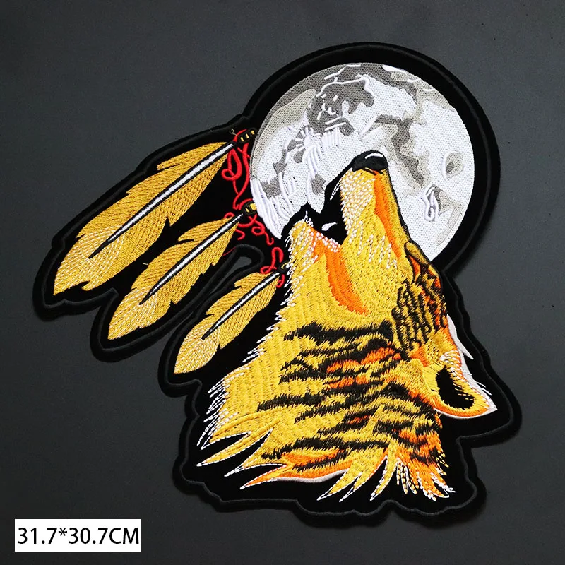 Large Moonlight Wolf Size: 31.7x30.7CM Embroidered Patch Iron on for Clothes Backpack Badge Diy Clothing Sticker Applique