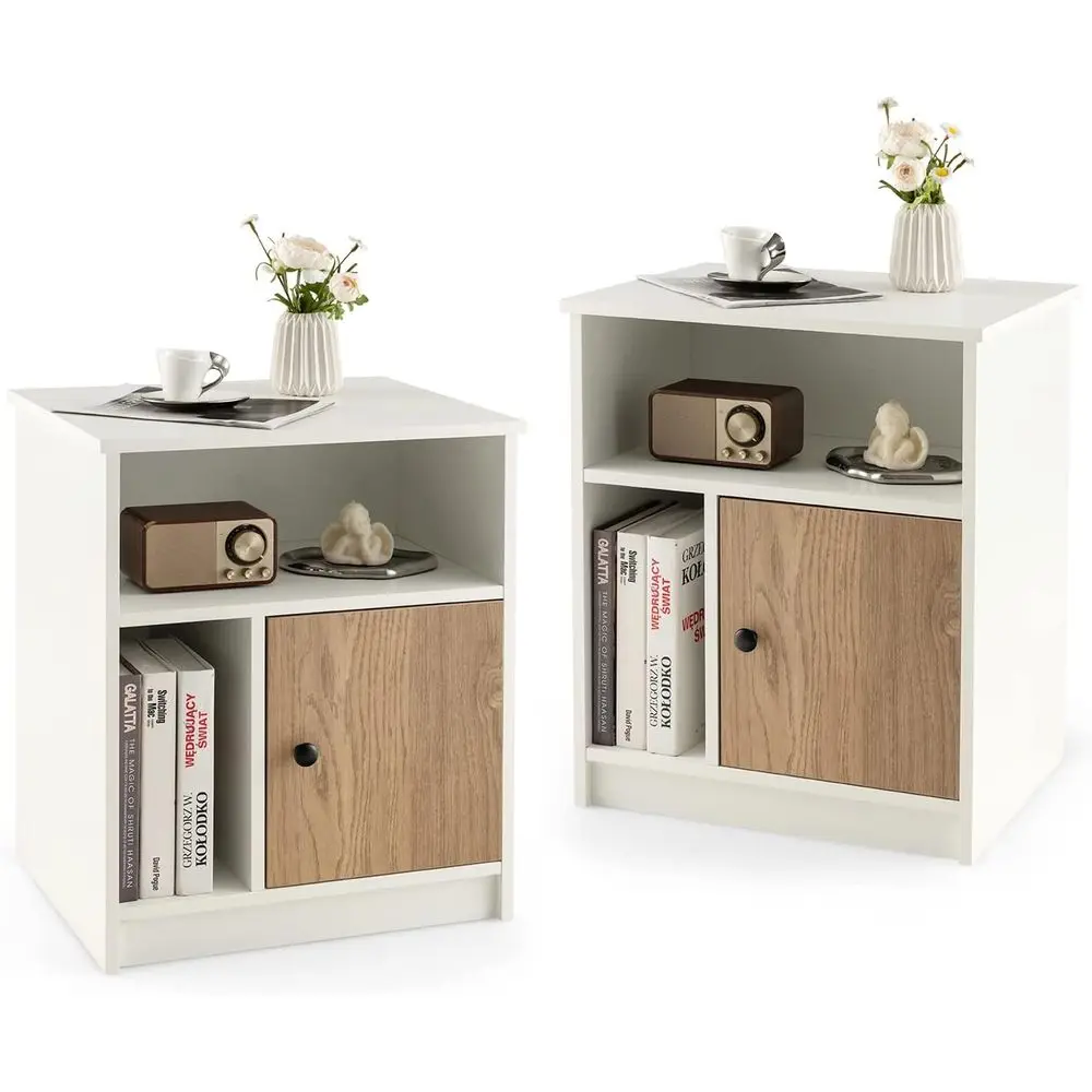 

Nightstand Set of 2, 25 Tall End Side Table with 1 Door & 2 Open Shelves, Wood Table with Cable Management Hole, Night Stand Cab
