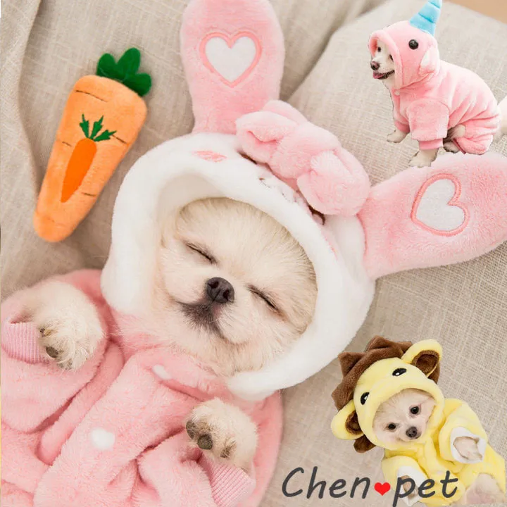 Soft Dog Clothes Cute Bunny Dog Clothes for Small Dogs Yorkshire Christmas Clothes Cat Hoodie Puppy Clothes Pink Pajama Dog Coat