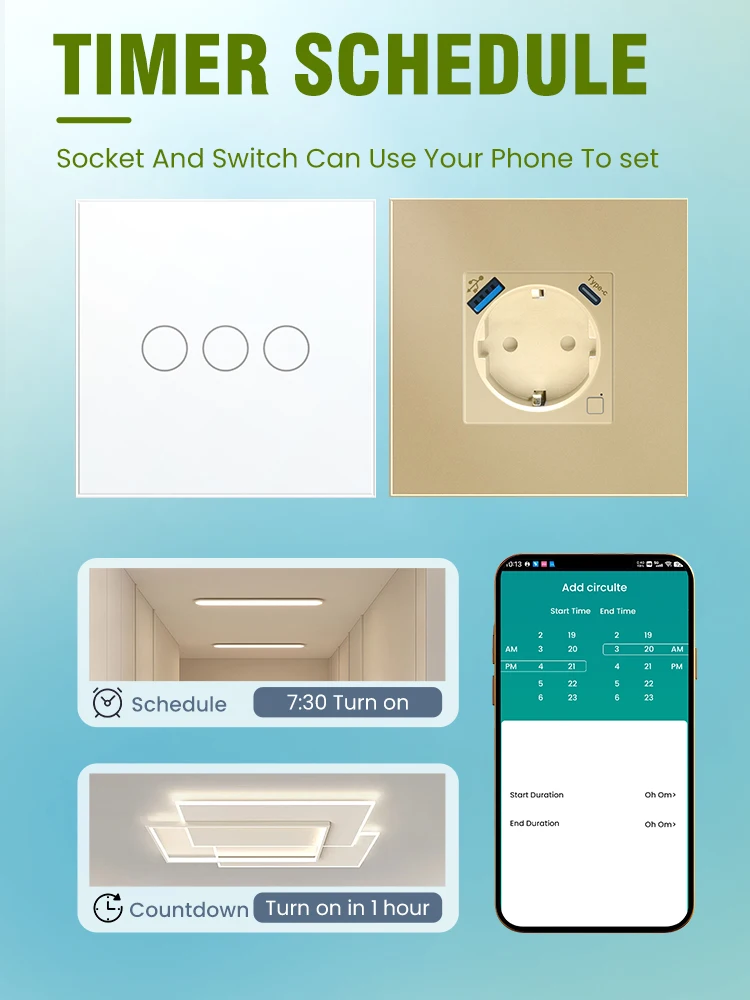 LOUYSGEN  Tuya WiFi Touch Switch And Smart Socket Timer Schedule Smart Plug Energ Need Neutral Wire Alexa Alice EU 1Way