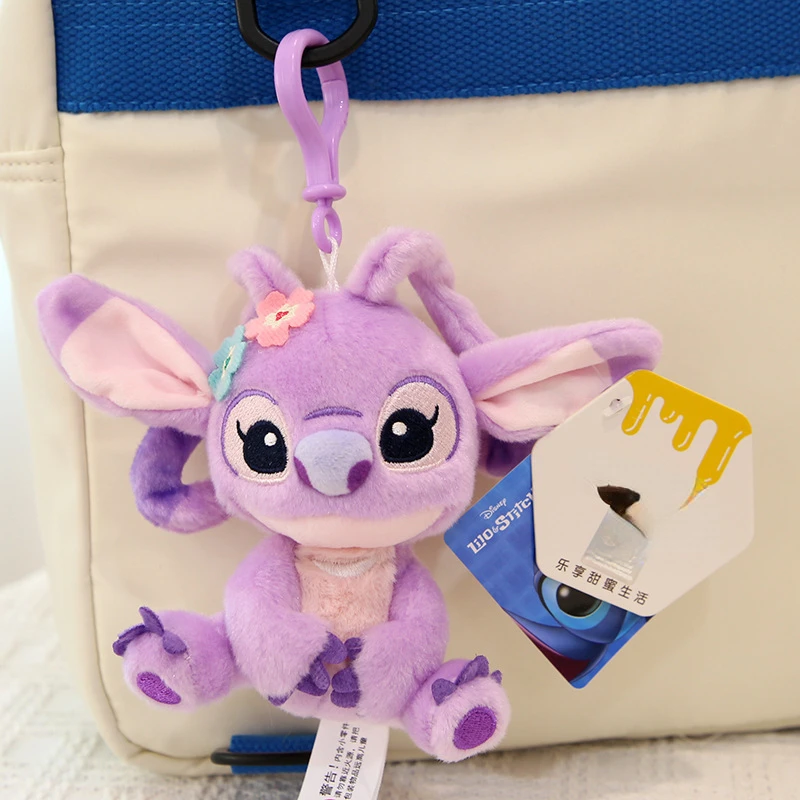 MINISO 33cm Disney Angel Plush Doll Backpack 10cm Stitch Angel Plush Doll Keychain Backpack Pendant Girl Gift Photo Decoration