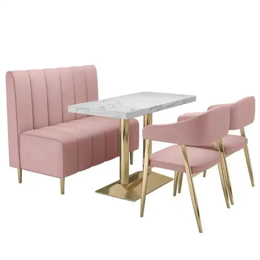 

A Nordic Cafe Marble Tables and Chairs Velvet Booth Seat Design Restaurant Furniture Set