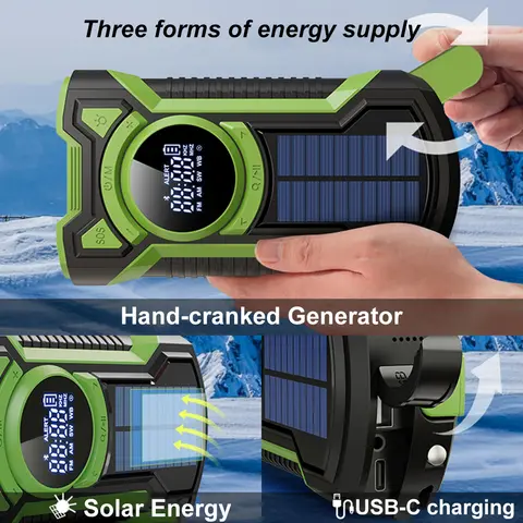 Emergency Crank Solar Radio 5000mAh Rechargeable Battery Portable AM/FM Radio with Bluetooth Auto Scan Waterproof LED Flashlight