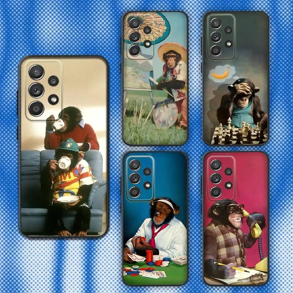 

Cute Funny Monkey Phone Case For Samsung S25,S24,S21,S22,S23,S30,Ultra,S20,Plus,Fe,Lite,Note,10,9,5G Black Cover