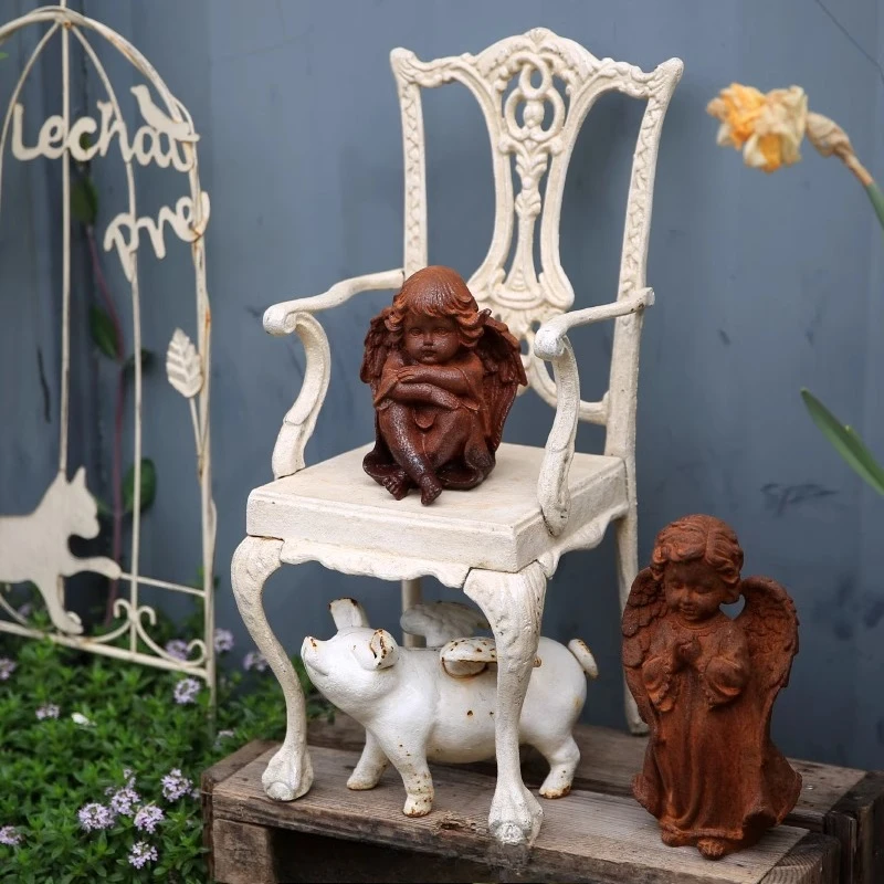 

Cast iron wrought iron old high back chair back chair small chair garden ornament decoration