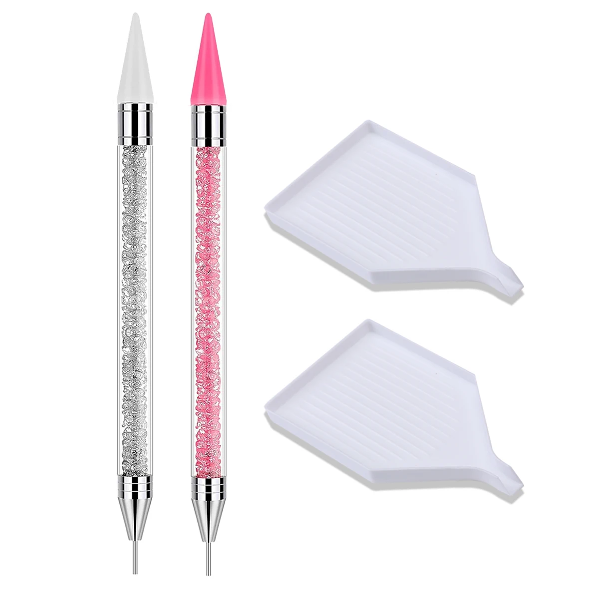 Doppelseitiges Nagelrhinestone-Pick-Tool-Set, Wachspunktierstifte, gebogene Pinzette, Rhinestone-Aufbewahrungsschale, DIY-Nagelkunst-Edelstein-Aufnahmewerkzeug
