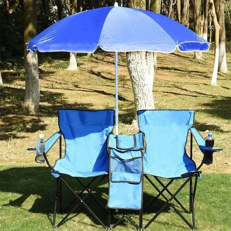 Beach Chair Foldable Portable  Picnic Camping Double Chair +Umbrella Table Fishing  Backpack Cooler Chairs with Sunshade