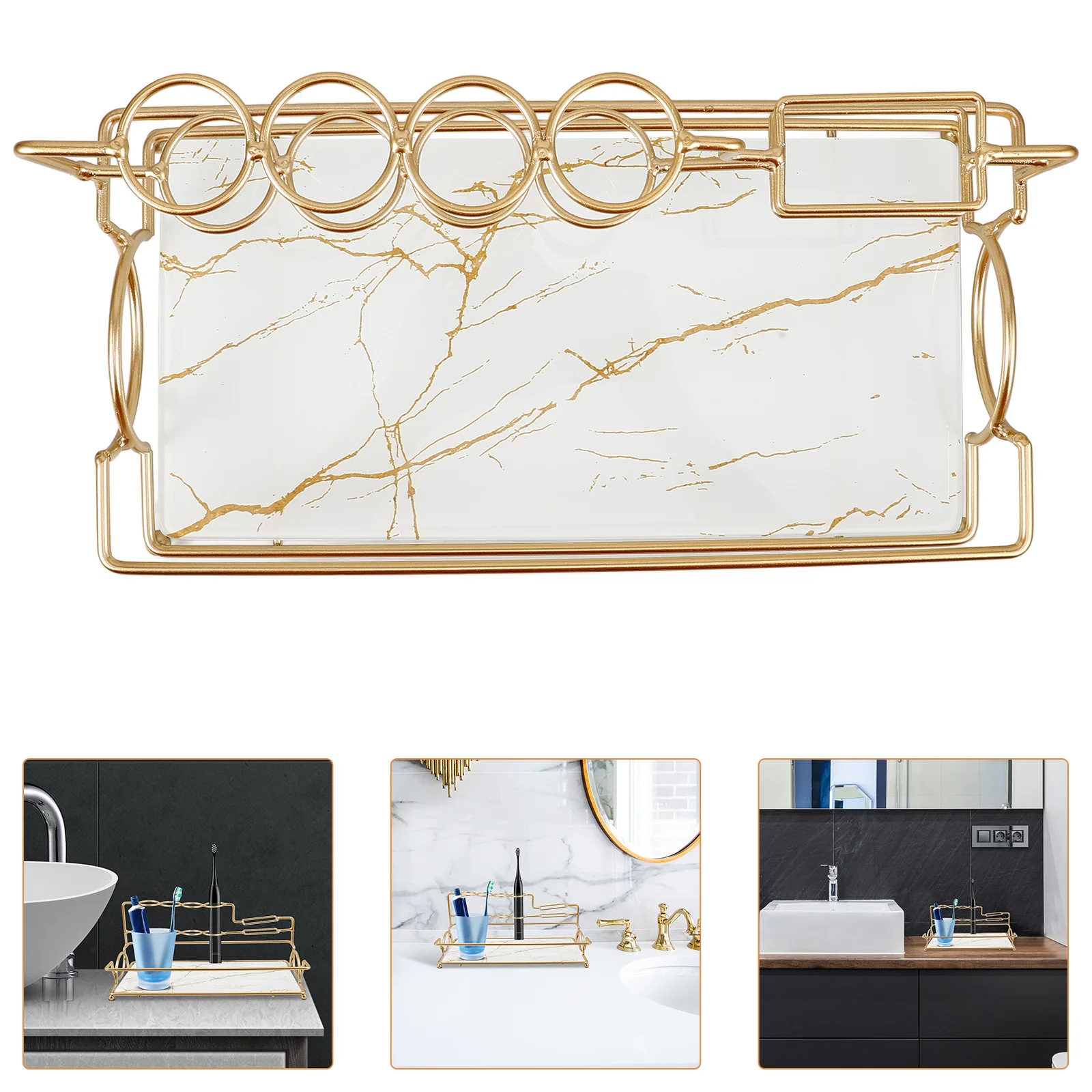

Bathroom Countertop Organizer Multi-Layer Shelf Stable Material Cosmetics Toiletries Storage Rack Counter Top