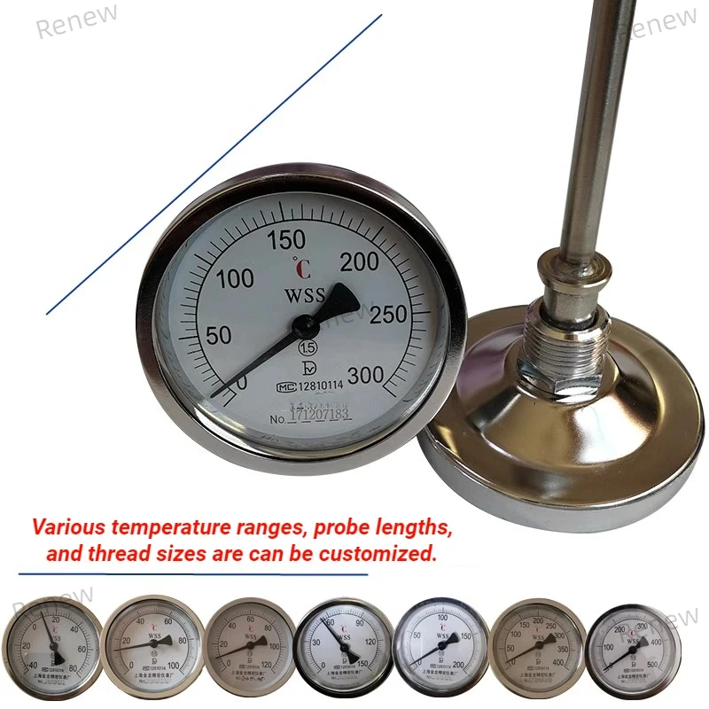 Termómetro bimetálico con puntero, acero inoxidable, diámetro axial, tubería de Caldera, pato asado, termómetro industrial