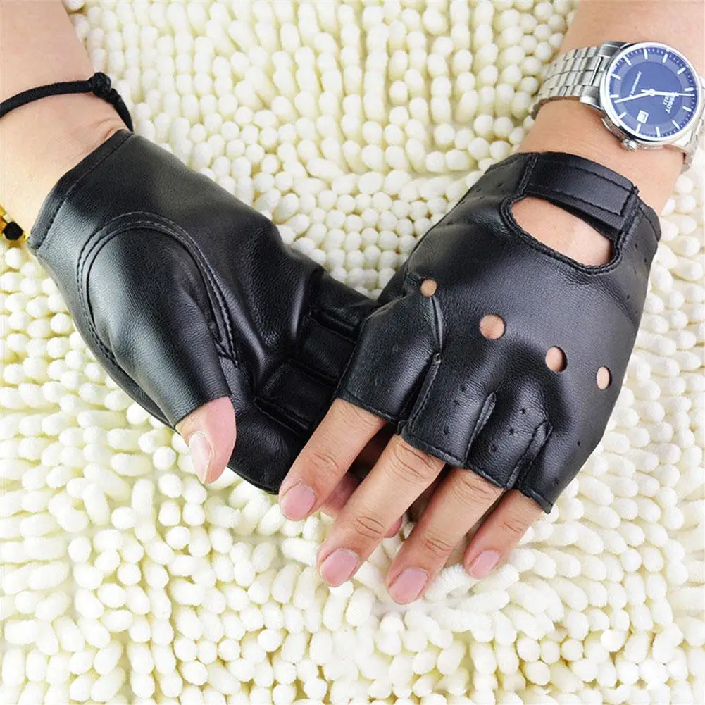 Unisex Half-Finger Gloves Theatrical Punk Hip-Hop Driving Motorcycle Performance Party Fingerless Mittens Artificial Leather view 2