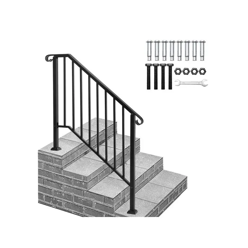 

Matte Black 3-Level Iron Handrail for Outdoor Use - Durable and Stylish Safety Solution