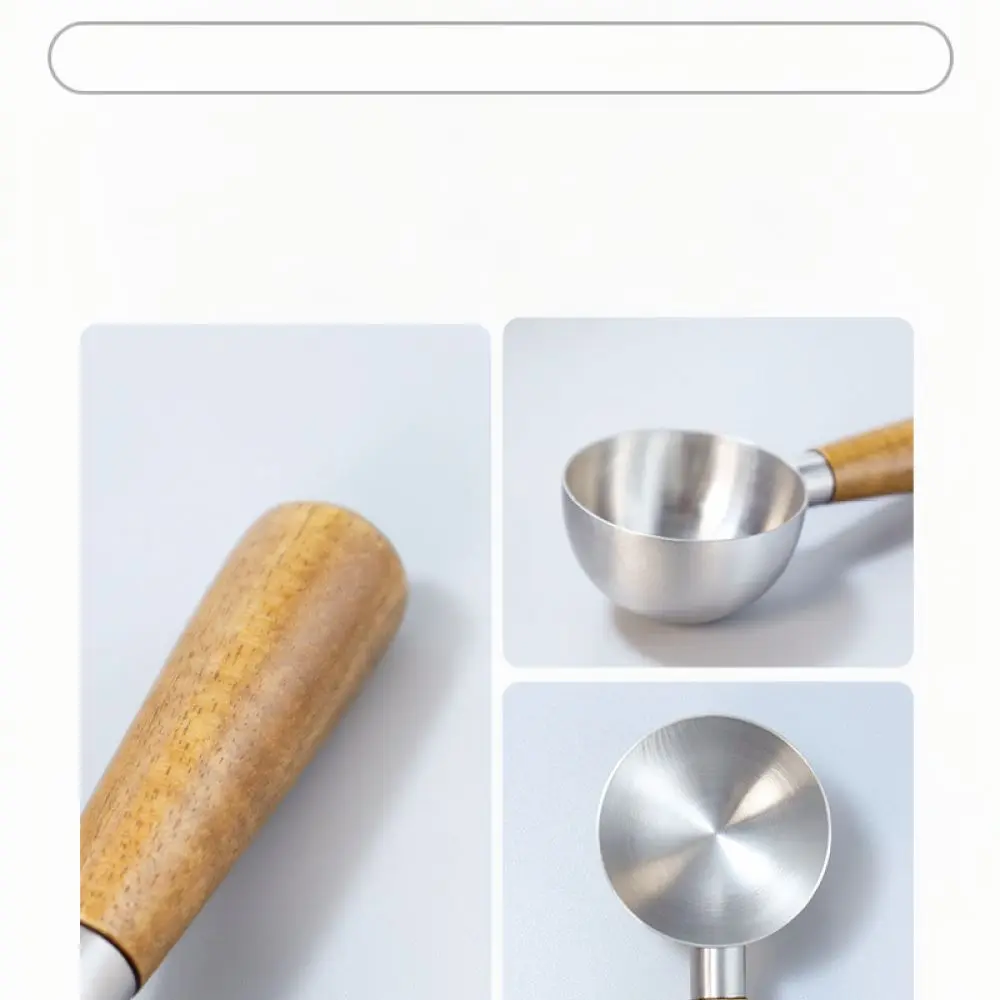 Wooden Handle Coffee Scoop Food Grade Stainless Steel Measuring Spoon For Espresso Beans Ground Coffee Kitchen Accessory