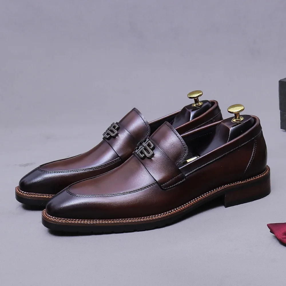 Scarpe mocassini in pelle stile britannico da uomo |   Business casual di ispirazione coreana, vera pelle bovina, slip-on, finitura lucidata