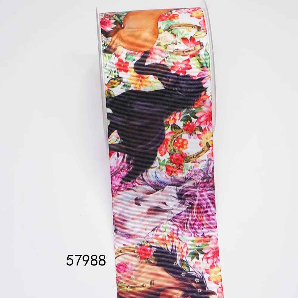 DIY Cartoon Horse Printed Grosgrain Ribbon For Craft Supplies Sewing Accessories 5 Yards, Planar Resins 10 Pieces. 50615